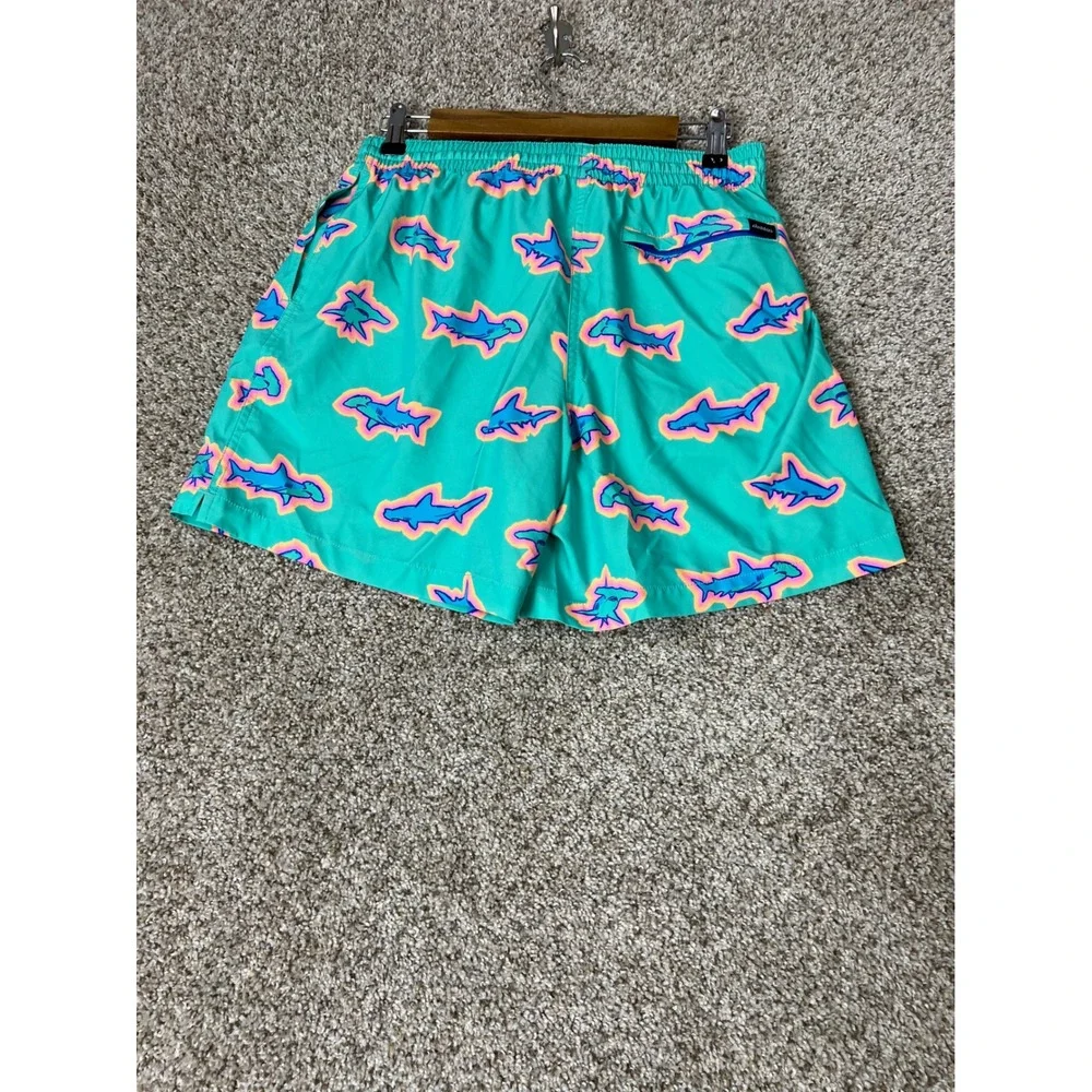 Chubbies Mens Teal Neon Hammerhead Shark Print Swim Trunks 5.5 Inch Inseam Large